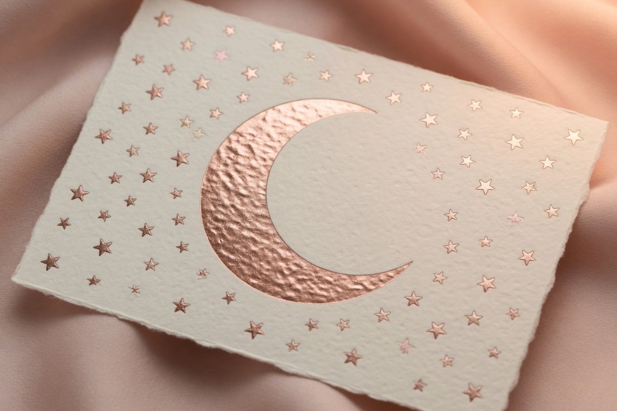 Just Because gift card with rose-gold moon and stars